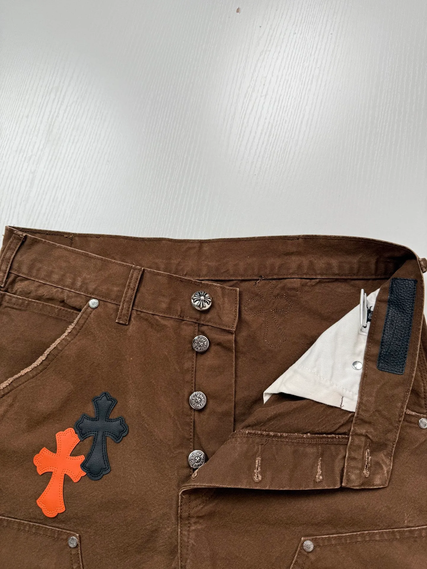 Chrome Heart Canvas ， Brown ， ， Orange+Black Genuine Leather ， ， ， ， ； 、 、 1:1 Size：28/30/32/34/36